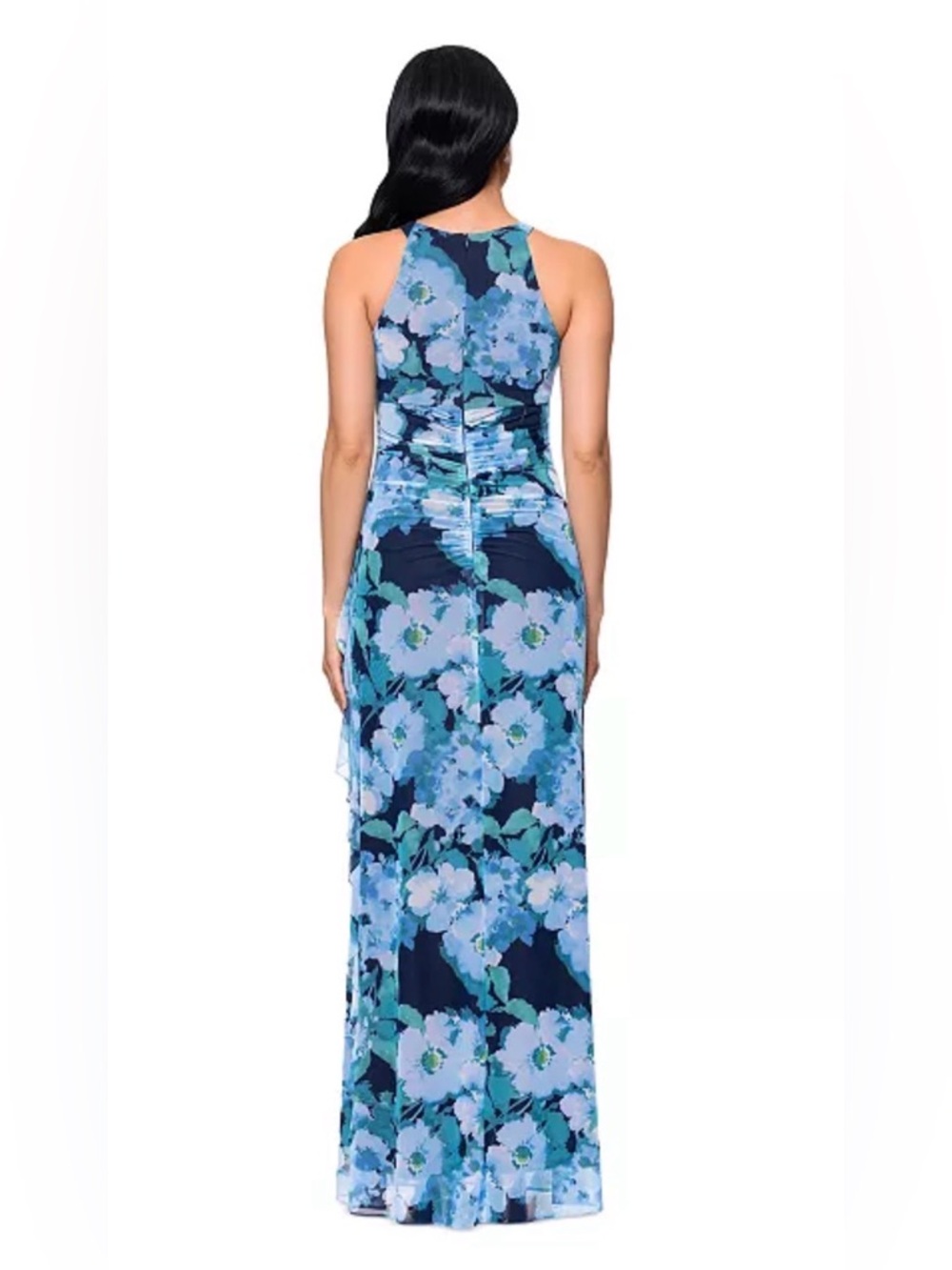 NWT Betsy & Adam Navy & Light Blue Floral Halter Maxi Dress - Picture 2 of 10